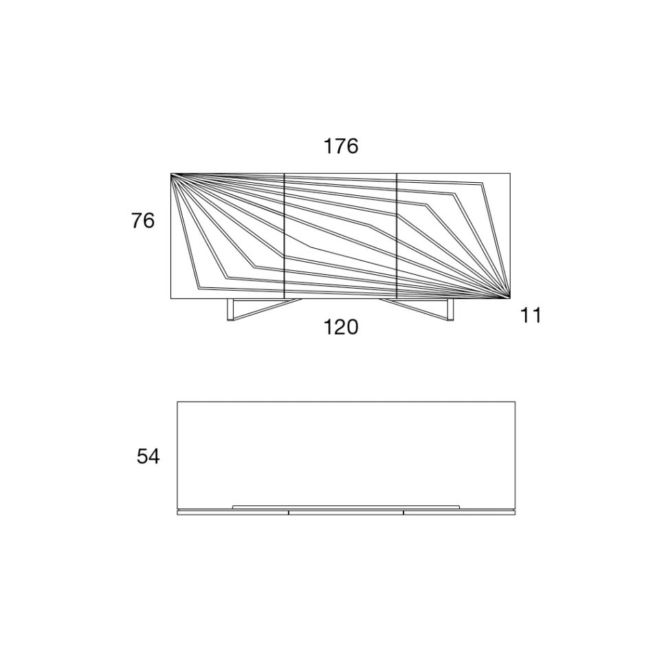 Stue skænk i lakeret Mdf 3 døre med skærmtrykte indlæg - Saronno Viadurini