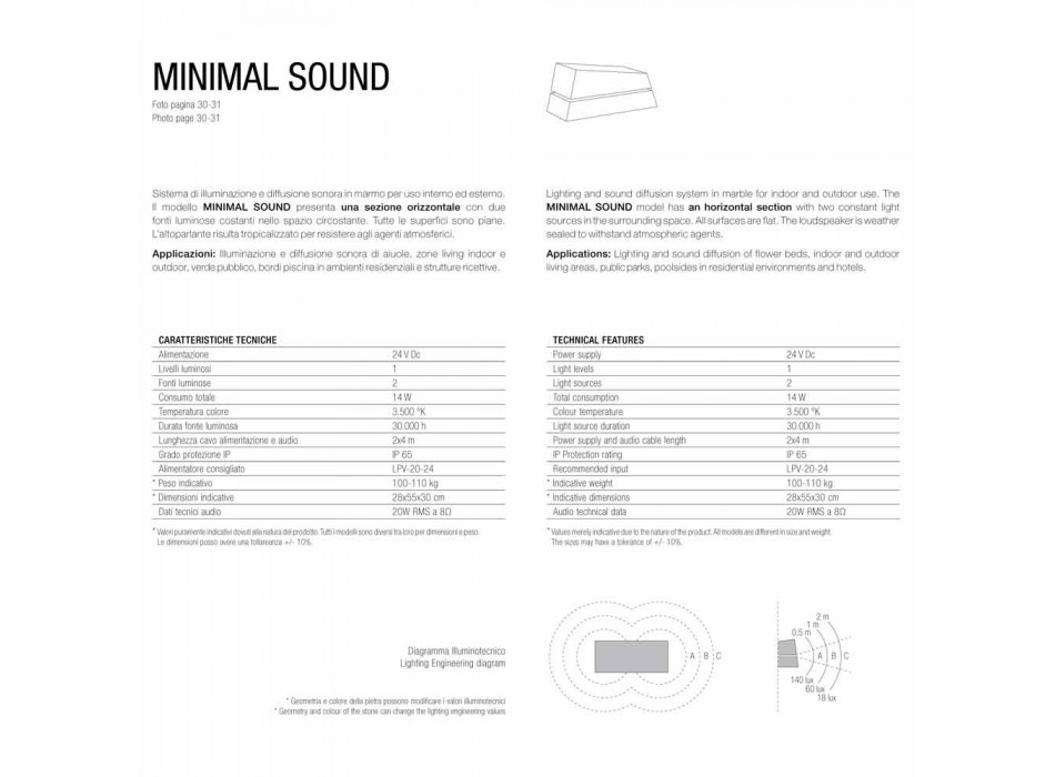 komplet lysende marmor af lyd diffusor Minimal Sound Viadurini
