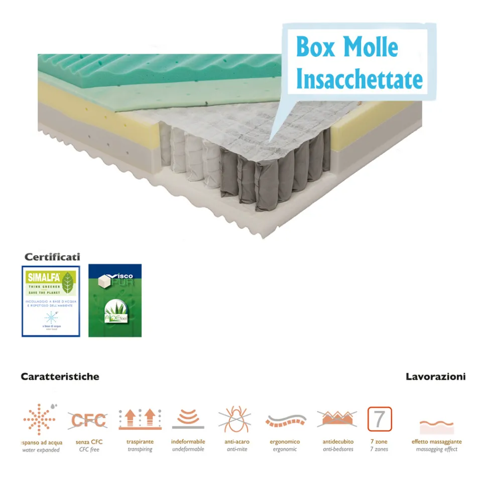 Firkantet og halv madras med Pocket Springs og Bio Up Memory - Biomemory Viadurini