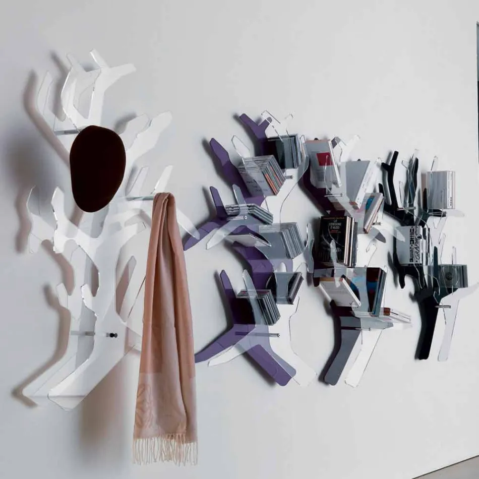 Plexiglas væghylde med kappekroge fremstillet i Italien - neon Viadurini