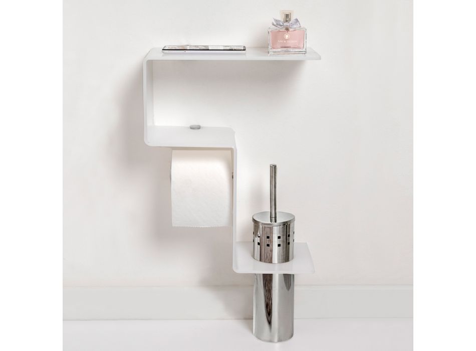 Badeværelseshylde med rulleholder og toiletbørsteholder Lavet i Italien - Joakim Viadurini