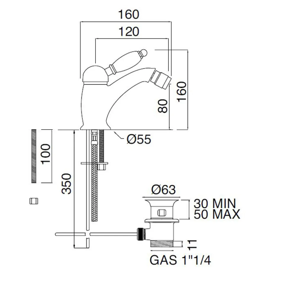 Bidetmixer i klassisk stil i håndlavet messing med håndtag - Noriana Viadurini