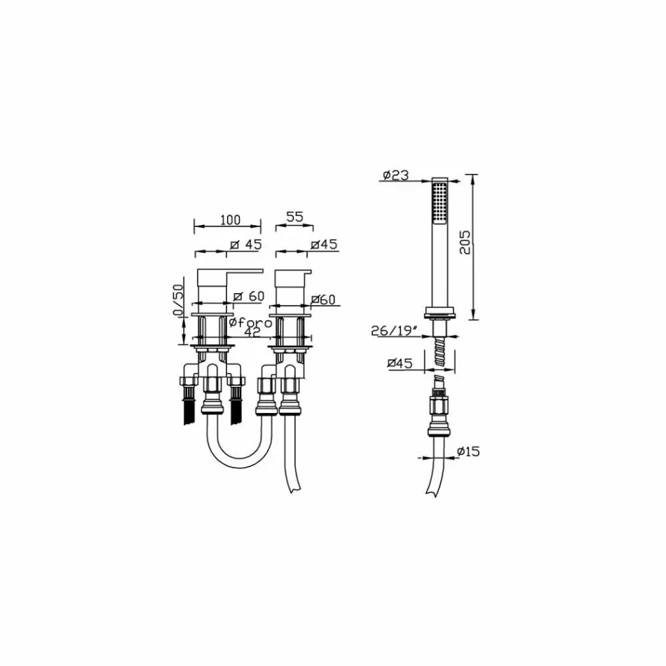 Moderne 3-huls messingbadekararmatur fremstillet i Italien - Bibo Viadurini