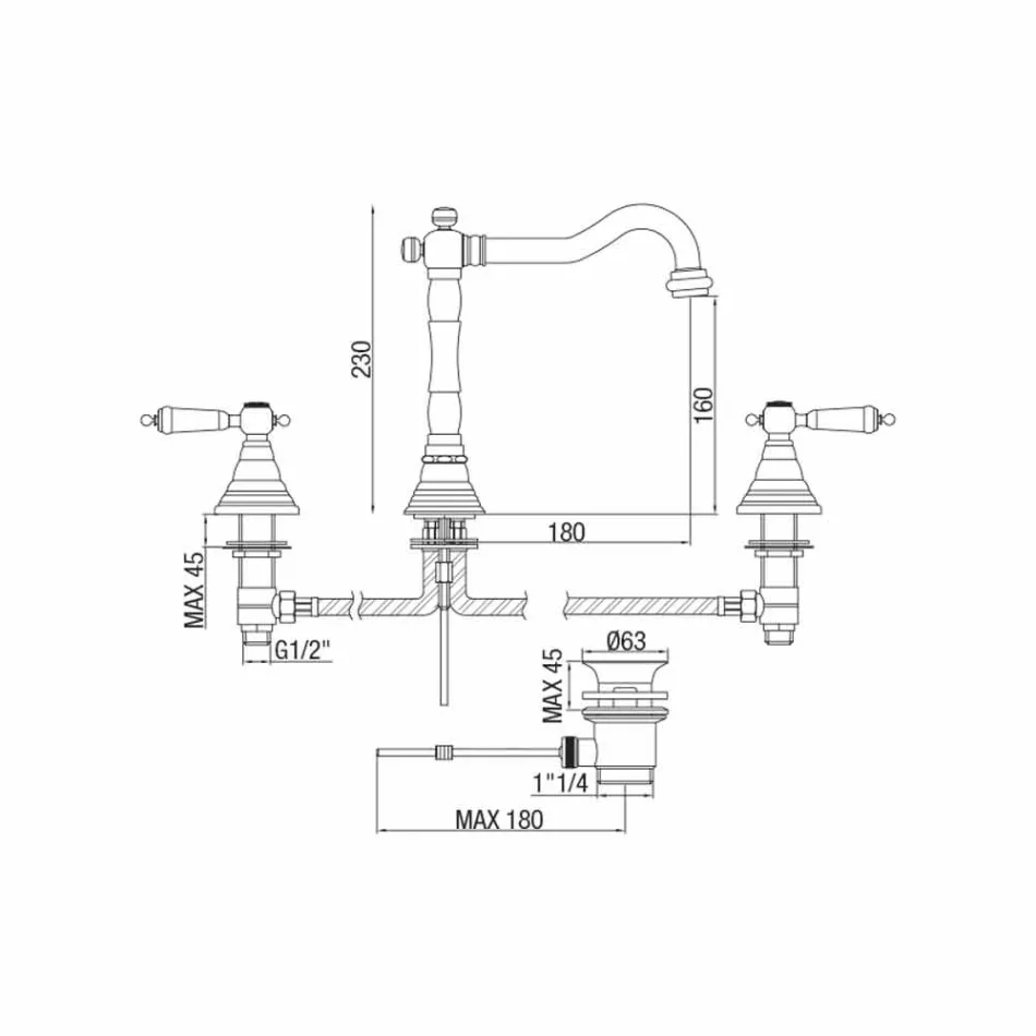 Klassisk 3-hullers messingblander til messing lavet i Italien - Shelly Viadurini