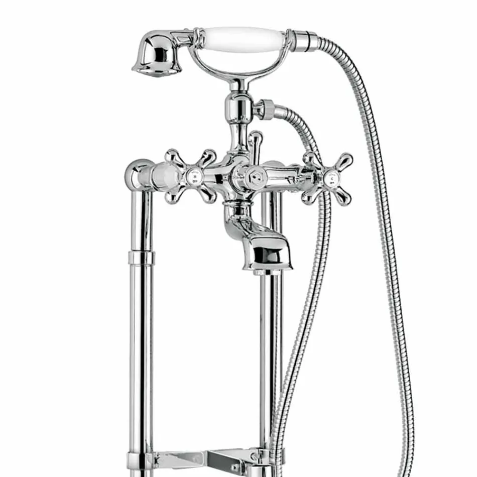 Klassisk mixer til gulvbadekar i messing fremstillet i Italien - Panico Viadurini