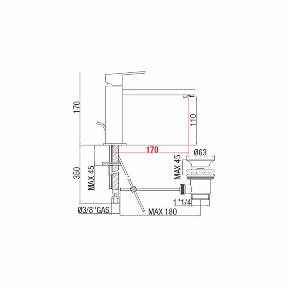 Håndvaskarmatur med tud 170 mm centerafstand Lavet i Italien - Medida Viadurini