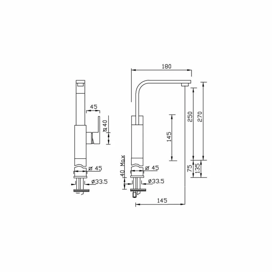High Swivel Spout Design Badeværelsesvaskeblander fremstillet i Italien - Panela Viadurini