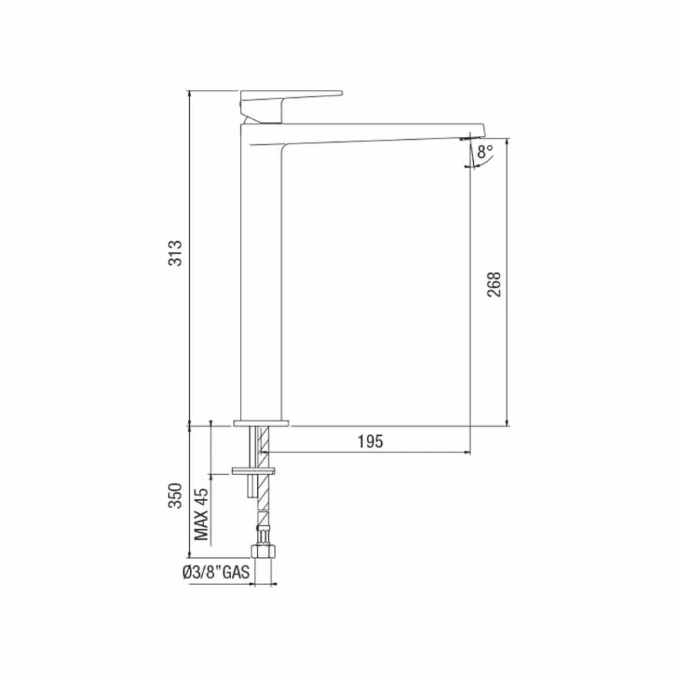 Udvidet håndvaskarmatur H 268 mm uden afløb Made in Italy - Galla Viadurini
