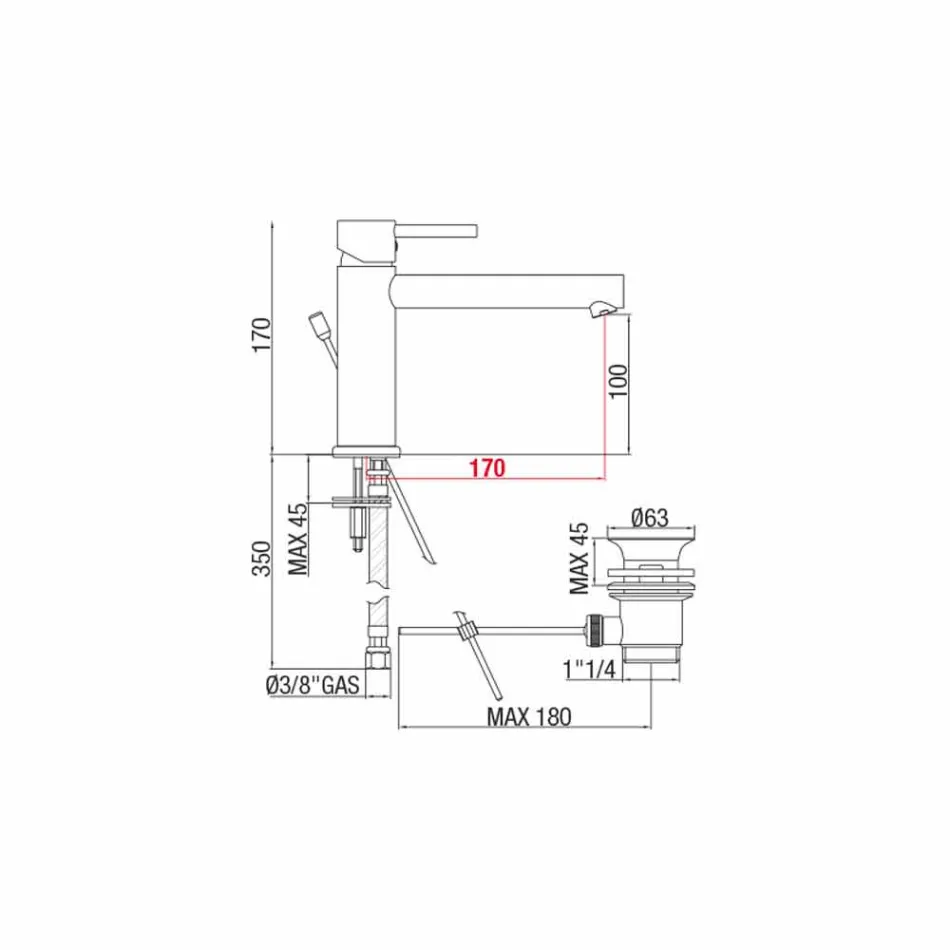 Messing håndvaskarmatur med tud 170 mm centerafstand Fremstillet i Italien - Ermia Viadurini