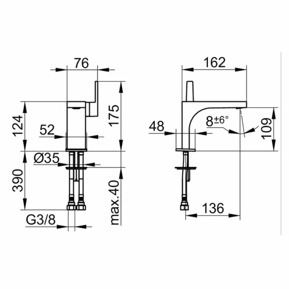 Modern Design 1-grebs mixer til håndvask uden afløb - Etto Viadurini