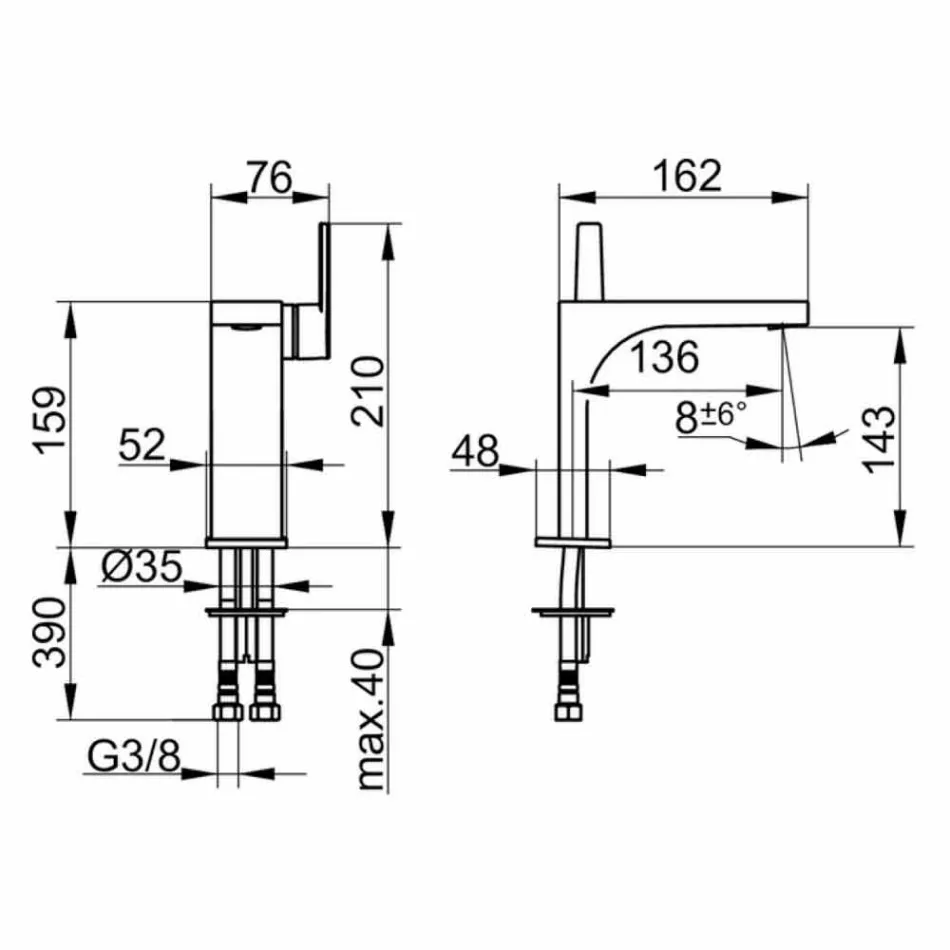 Modern Design 1-grebs mixer til håndvask uden afløb - Etto Viadurini