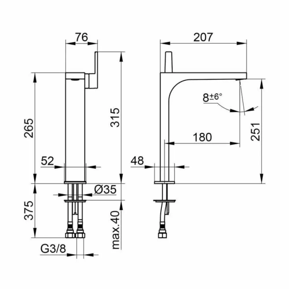 Modern Design 1-grebs mixer til håndvask uden afløb - Etto Viadurini