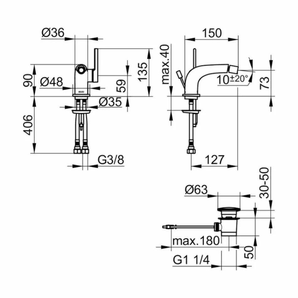 Moderne 1-grebs mixer med metal bidetafløb - Pinto Viadurini