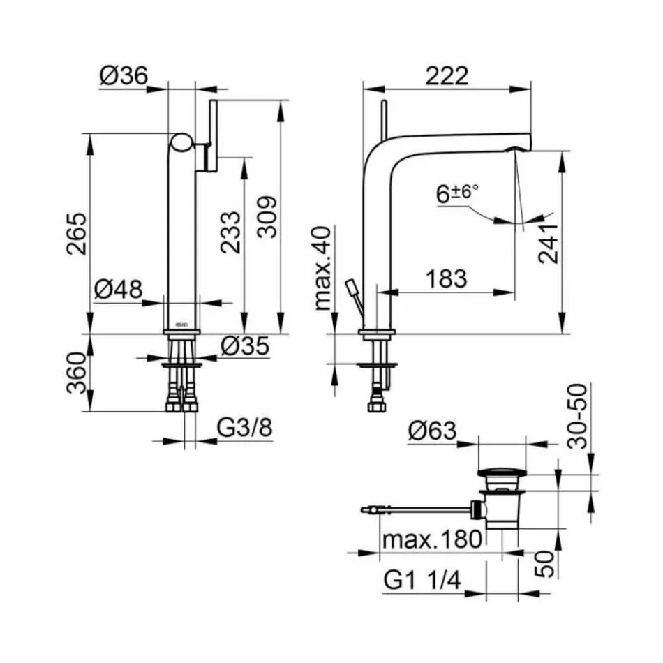 Moderne 1-grebs håndvaskarmatur med metalafløb - Pinto Viadurini