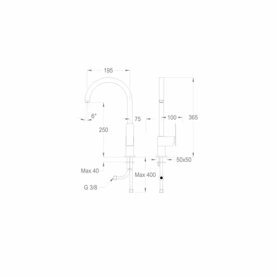Fremstillet i Italien Design 1-grebs køkkenarmatur - Bonsu Viadurini