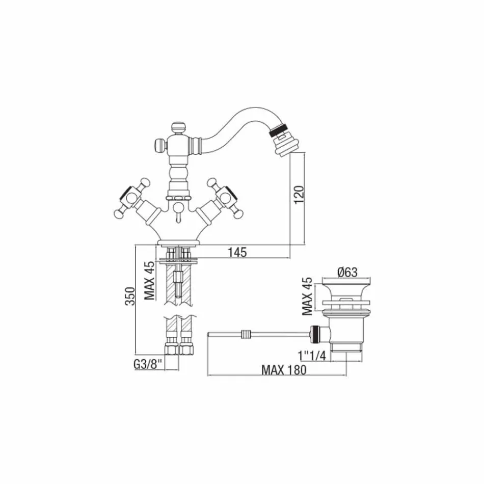 Klassisk enkelt hul mixer til bidet i messing fremstillet i Italien - Lisca Viadurini