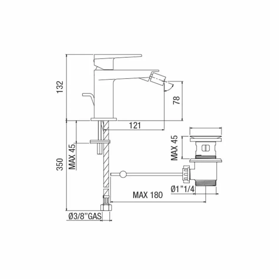 Bidetarmatur med kromfinish afløb fremstillet i Italien - Galla Viadurini