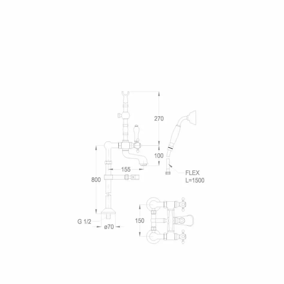 Klassisk messing badekar mixer fremstillet i Italien - Eripio Viadurini