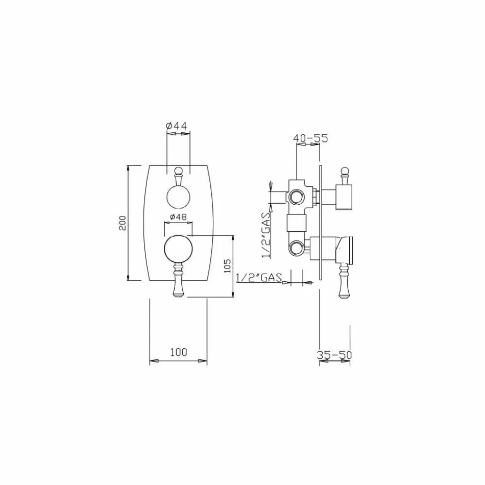 Bruserarmatur med 3-vejs omskifter Made in Italy - Neno Viadurini