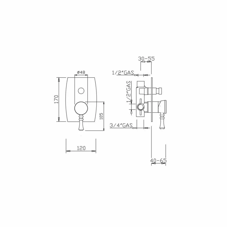 Design messing bruser eller badekar mixer fremstillet i Italien - Neno Viadurini