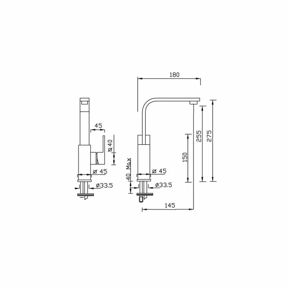 Høj tud håndvaskarmatur uden afløb fremstillet i Italien - Panela Viadurini
