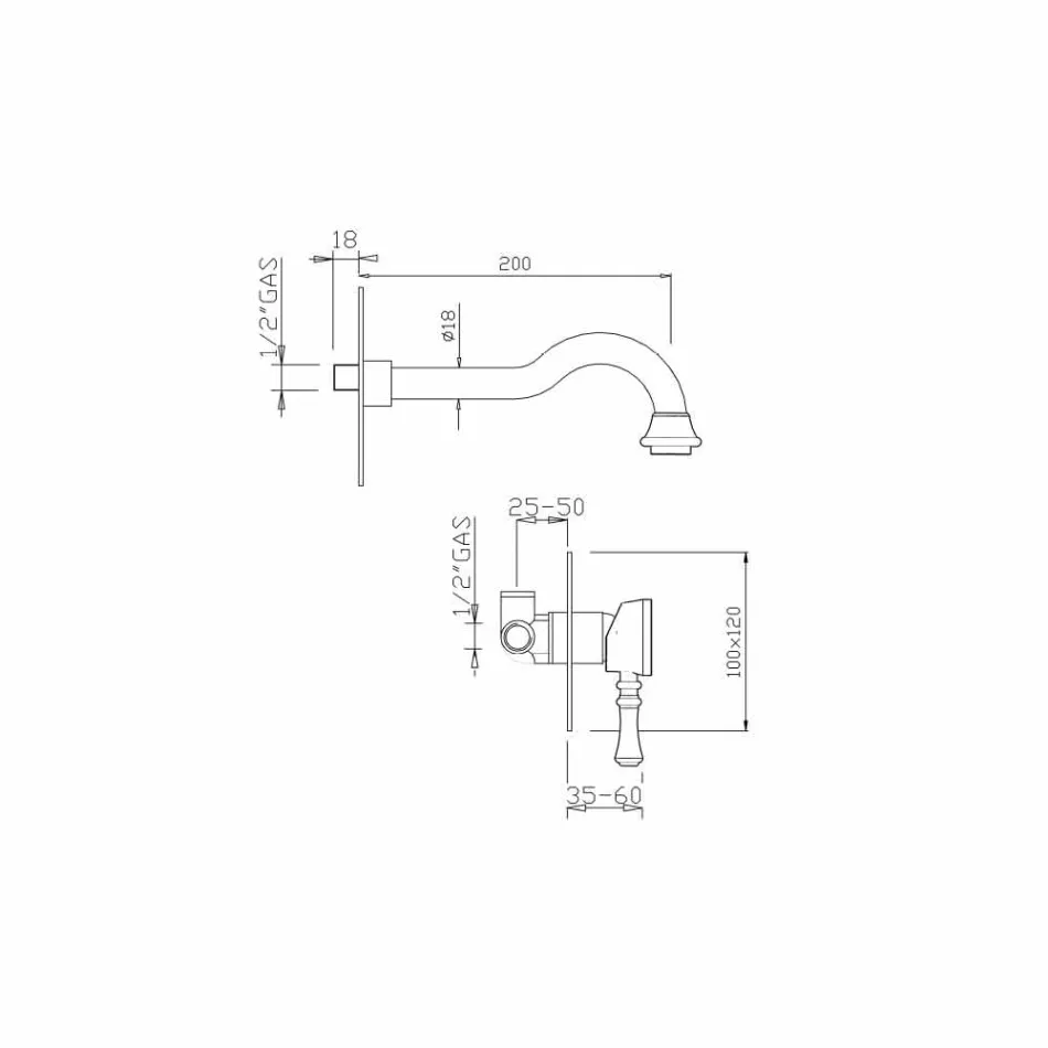 Vægmonteret håndvaskarmatur af messing Fremstillet i Italien - Neno Viadurini