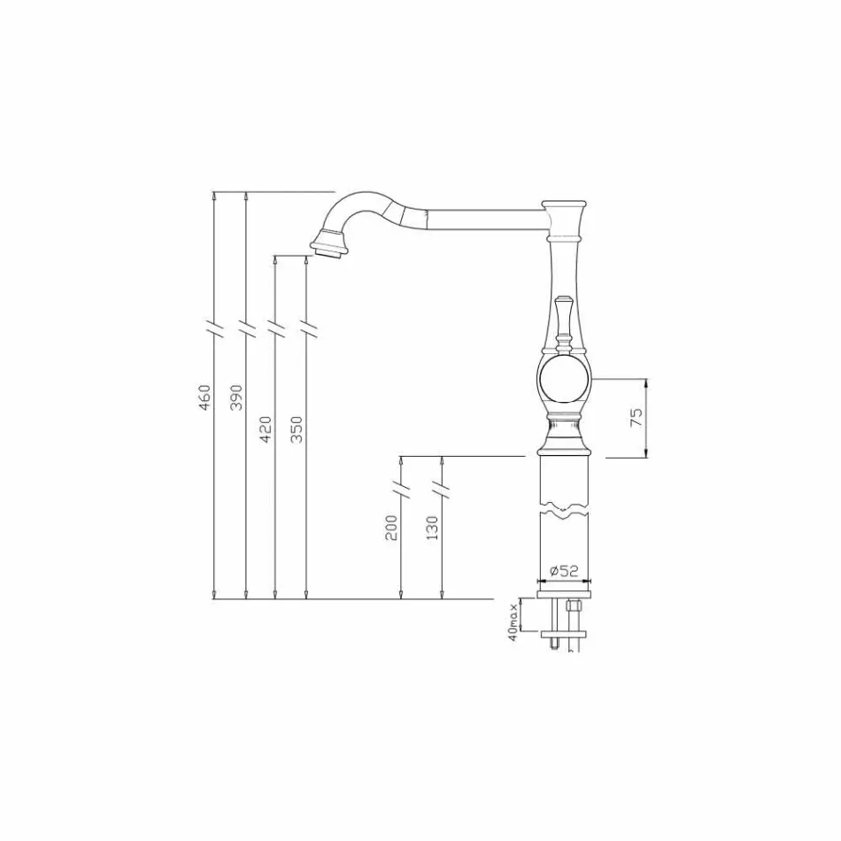 Høj tønde håndvaskarmatur til badeværelset 13 cm forlænger lavet i Italien - Neno Viadurini