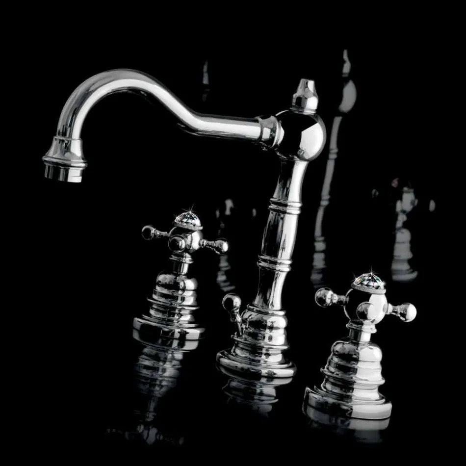 Moderne messing tre-huls håndvaskarmatur lavet i Italien - Binsu Viadurini