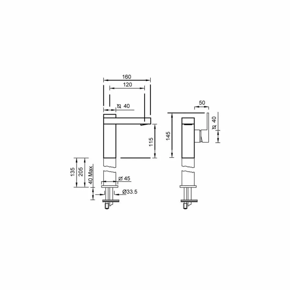 Lavet i Italien Designarmatur til håndvask med sidehåndtag - Panela Viadurini