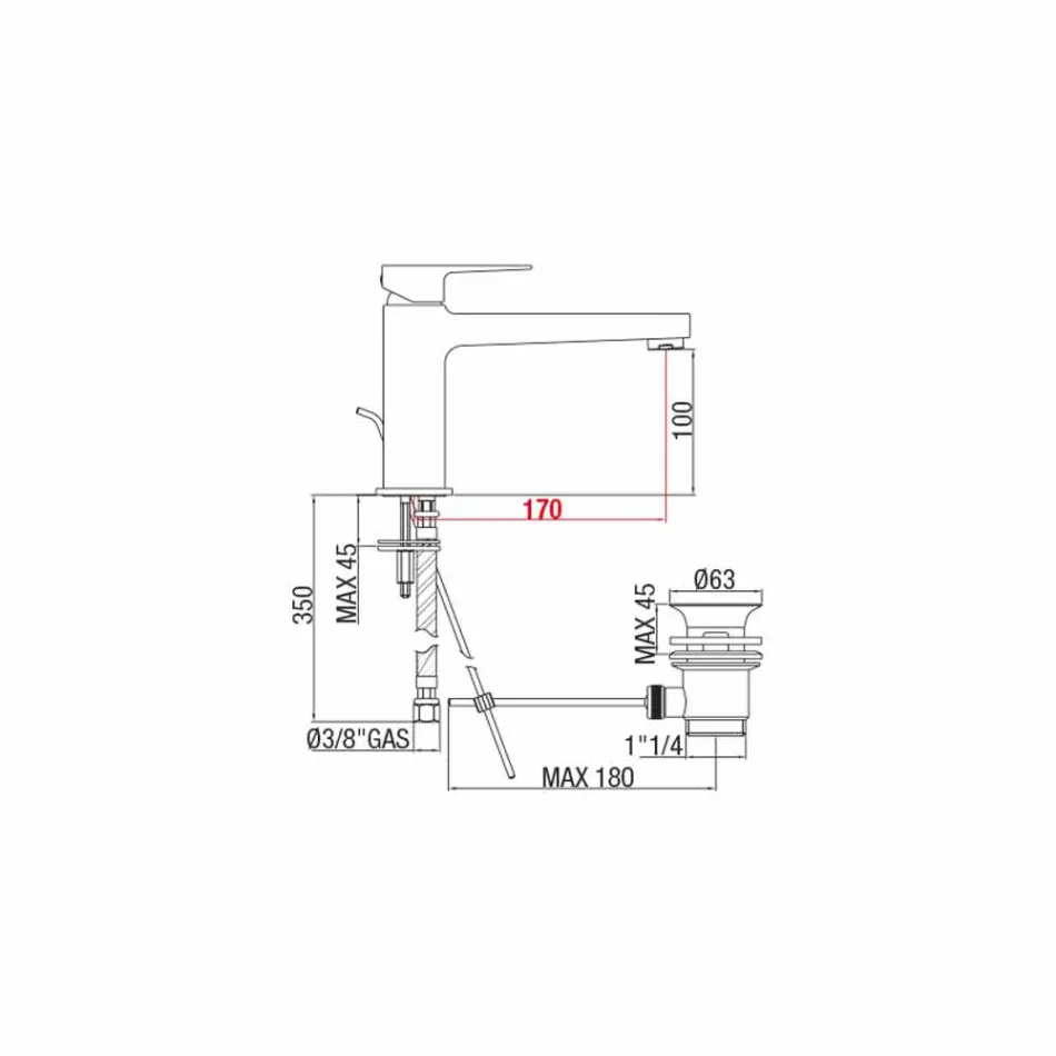 Badeværelsesvaskarmatur med messingafløb fremstillet i Italien - Sindra Viadurini