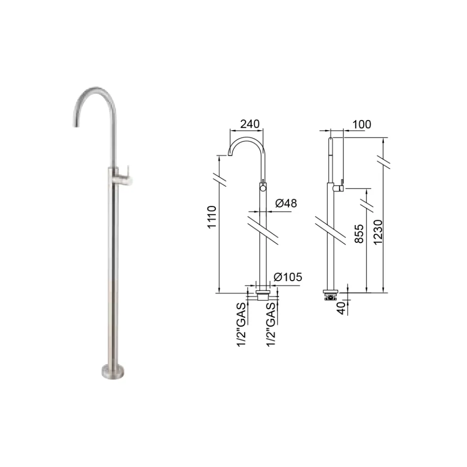 Gulvstående håndvaskarmatur i AISI 316L stål Fremstillet i Italien - Artigli Viadurini