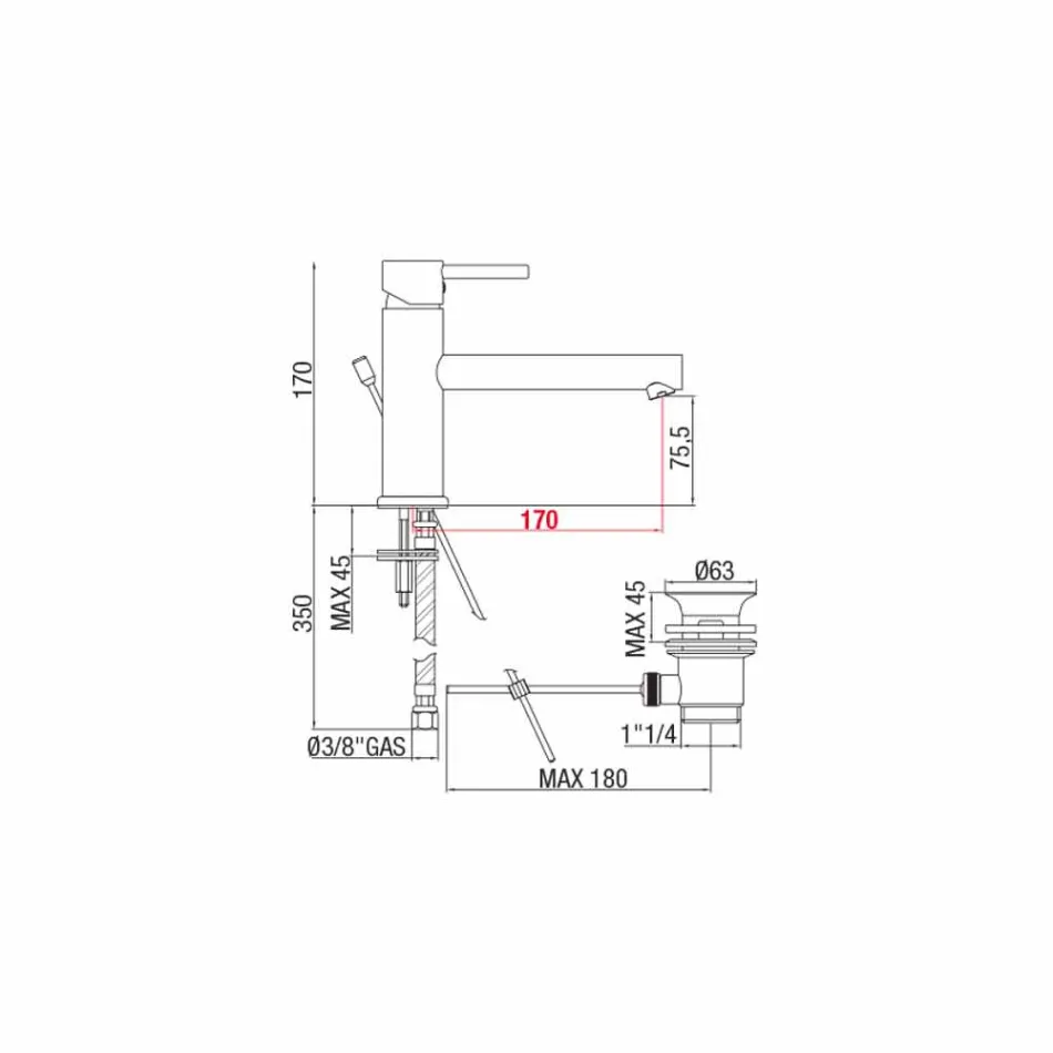 Håndvaskarmatur i forkromet messing med afløb fremstillet i Italien - Ermia Viadurini