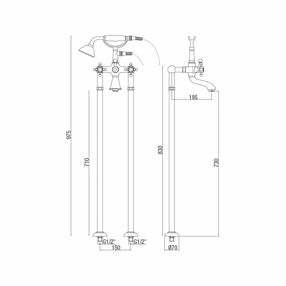 Klassisk design gulvbadekararmatur i messing fremstillet i Italien - Lisca Viadurini