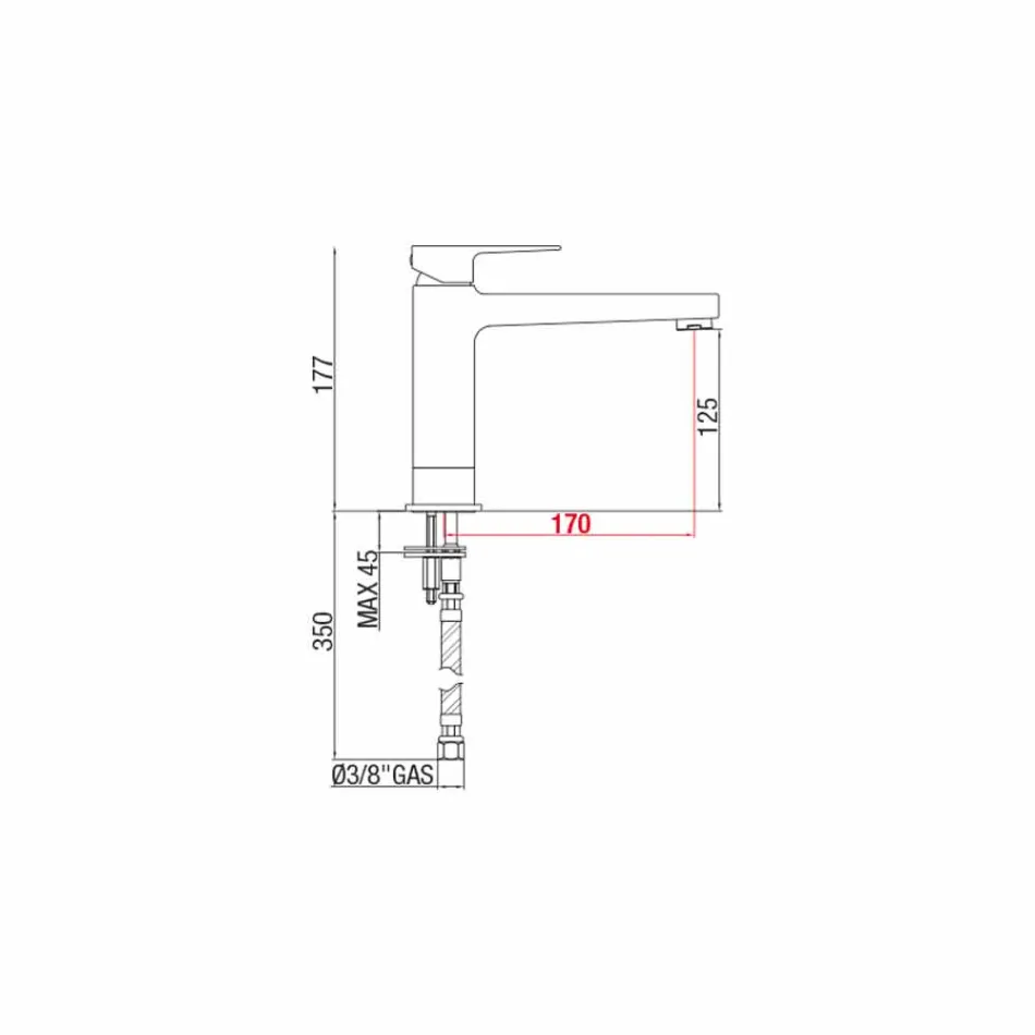 Udvidet mixer uden afløb til håndvask i messing Made in Italy - Sindra Viadurini