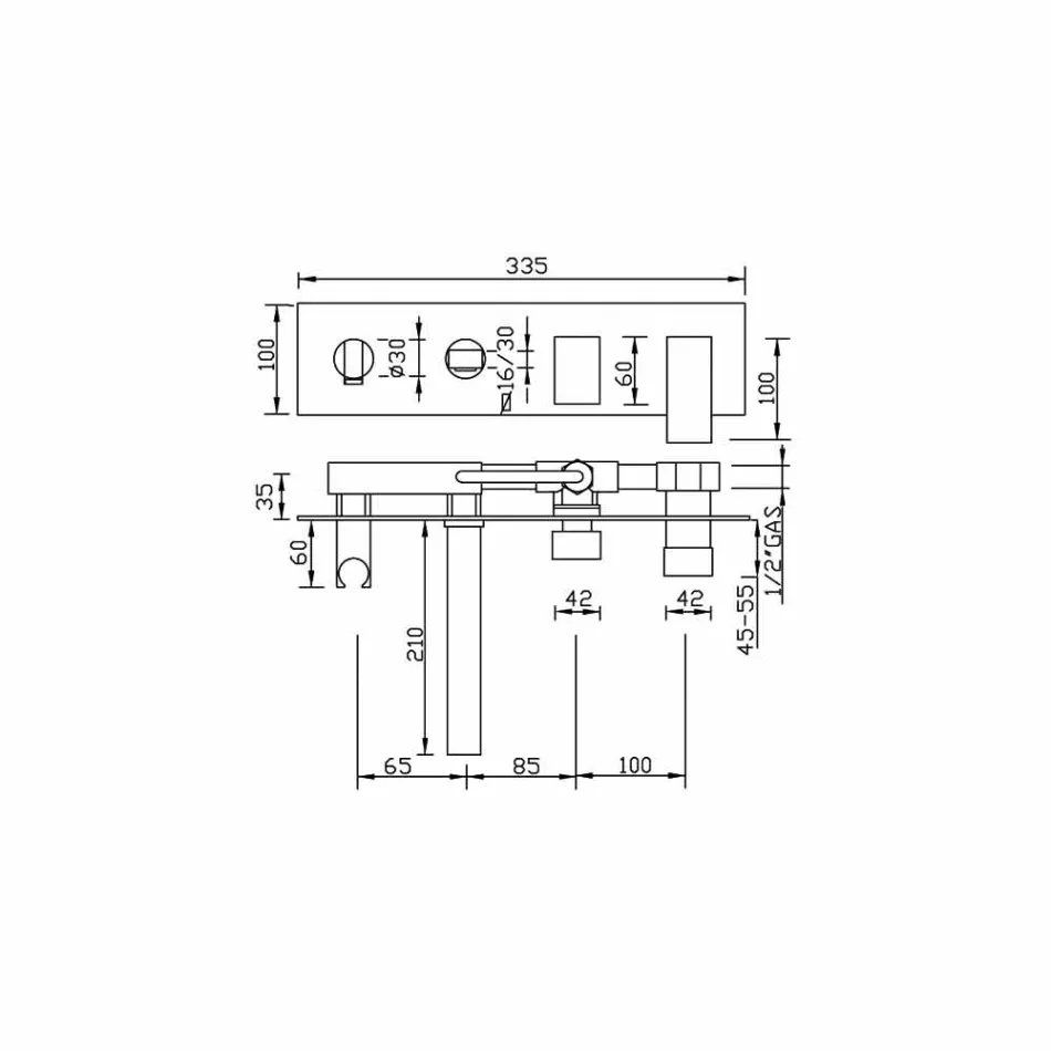 Indbygget badekararmatur med omskifter fremstillet i Italien - Panela Viadurini