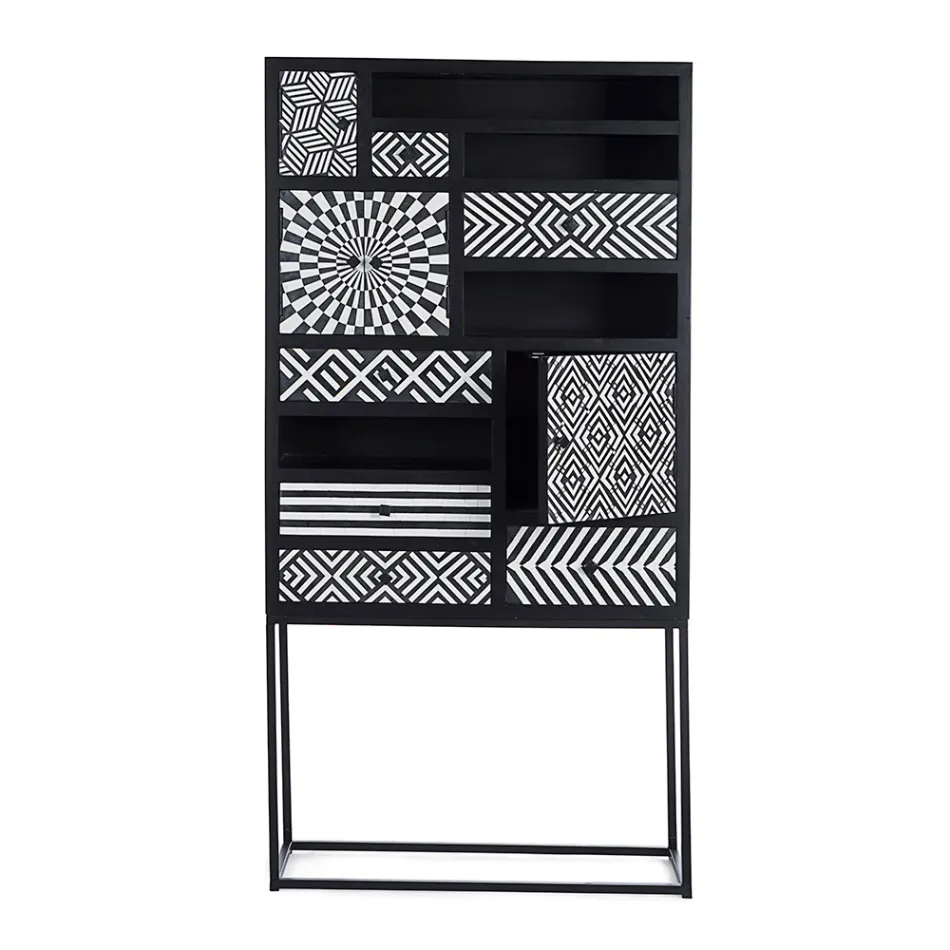 Etnisk mosaikskab 4 låger 6 skuffer i mangotræ - Vanitoso Viadurini