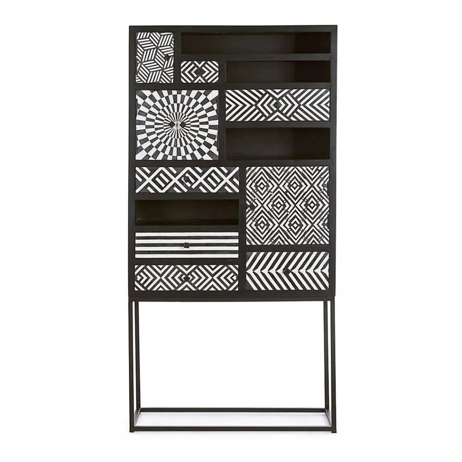 Etnisk mosaikskab 4 låger 6 skuffer i mangotræ - Vanitoso Viadurini