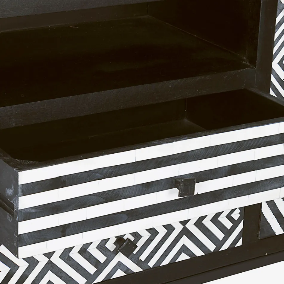 Etnisk mosaikskab 4 låger 6 skuffer i mangotræ - Vanitoso Viadurini