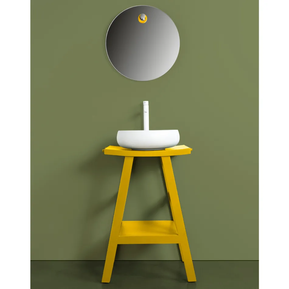 Badeværelsesmøbler af genvundet teaktræ med gul halvbuet top - Raomi Viadurini