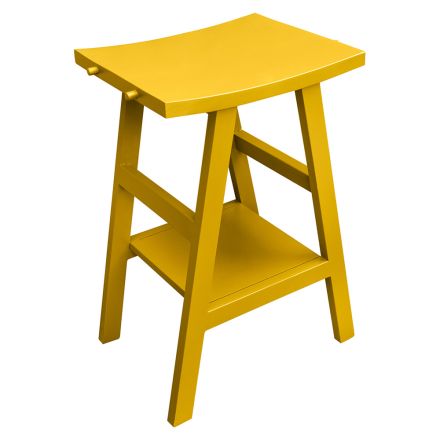 Badeværelsesmøbler af genvundet teaktræ med gul halvbuet top - Raomi Viadurini