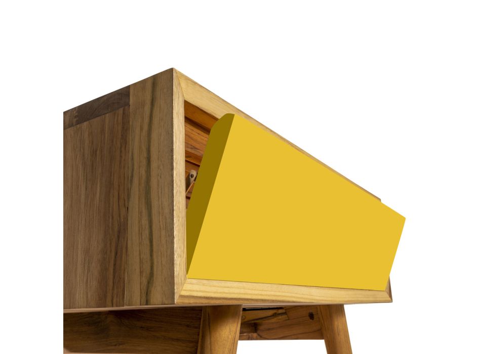 Badeværelsesmøbler i naturligt teaktræ med gul skuffe - Gatien Viadurini