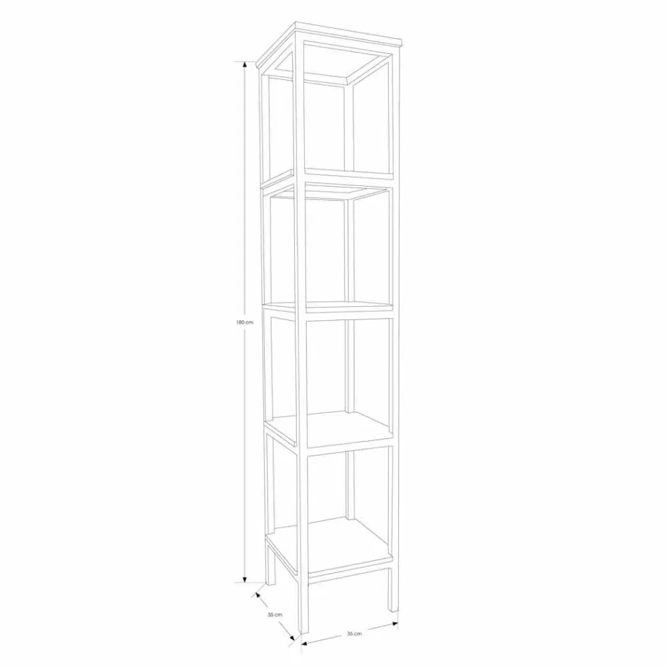 Kolonnebadeværelse i teaktræ og stål med 4 åbne hylder - Tamburino Viadurini