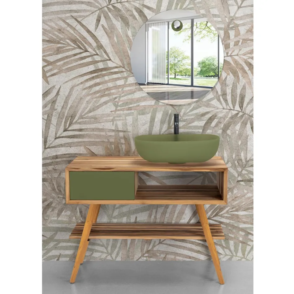 Moderne fritstående badeværelsesskab i naturlig grøn teaktræ - Benoit Viadurini