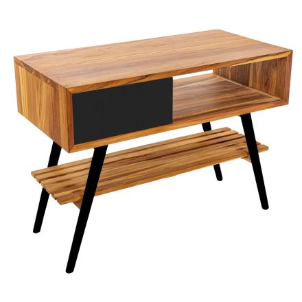 Moderne sort badeværelsesskab i naturlig teaktræ med skuffer - Benoit Viadurini