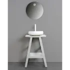 Design badeværelsesskab i naturlig teaktræ med mat hvid top og støtte - Raomi Viadurini