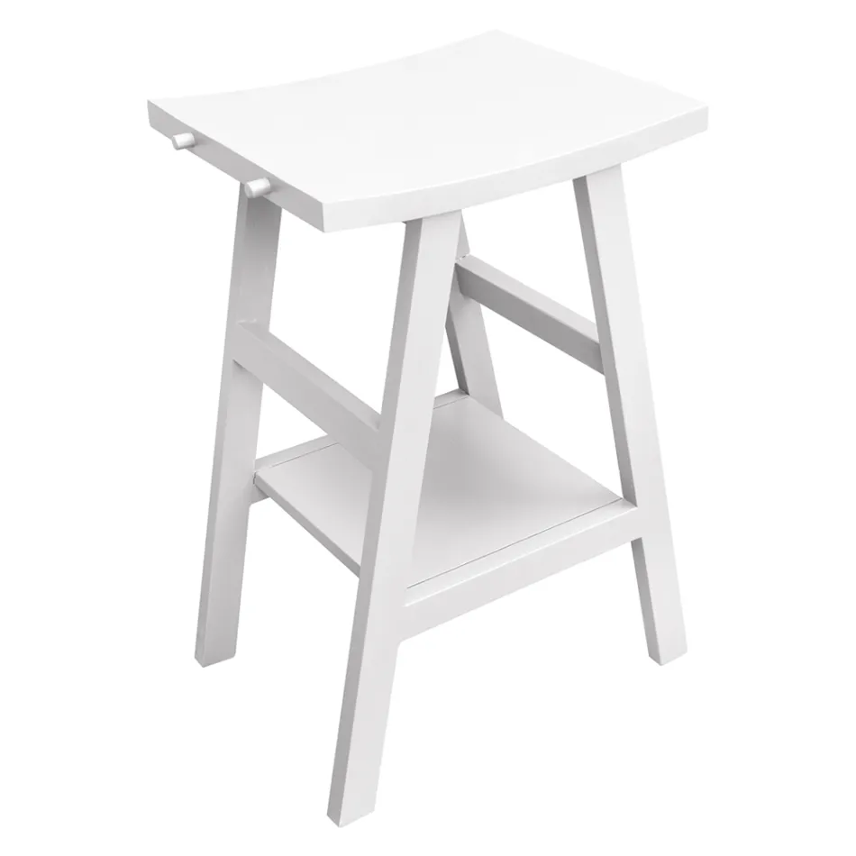 Design badeværelsesskab i naturlig teaktræ med mat hvid top og støtte - Raomi Viadurini