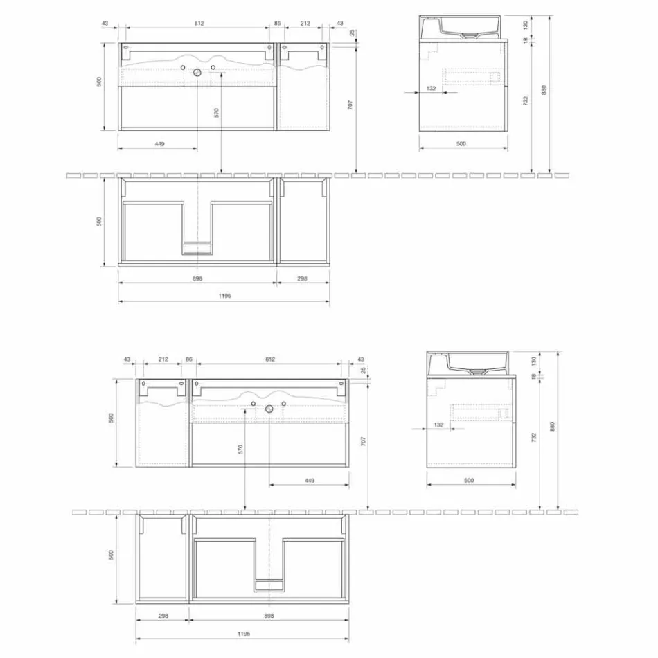 Hængende design badeværelsesskab med moderne håndvask til bordplade - Pistillo Viadurini