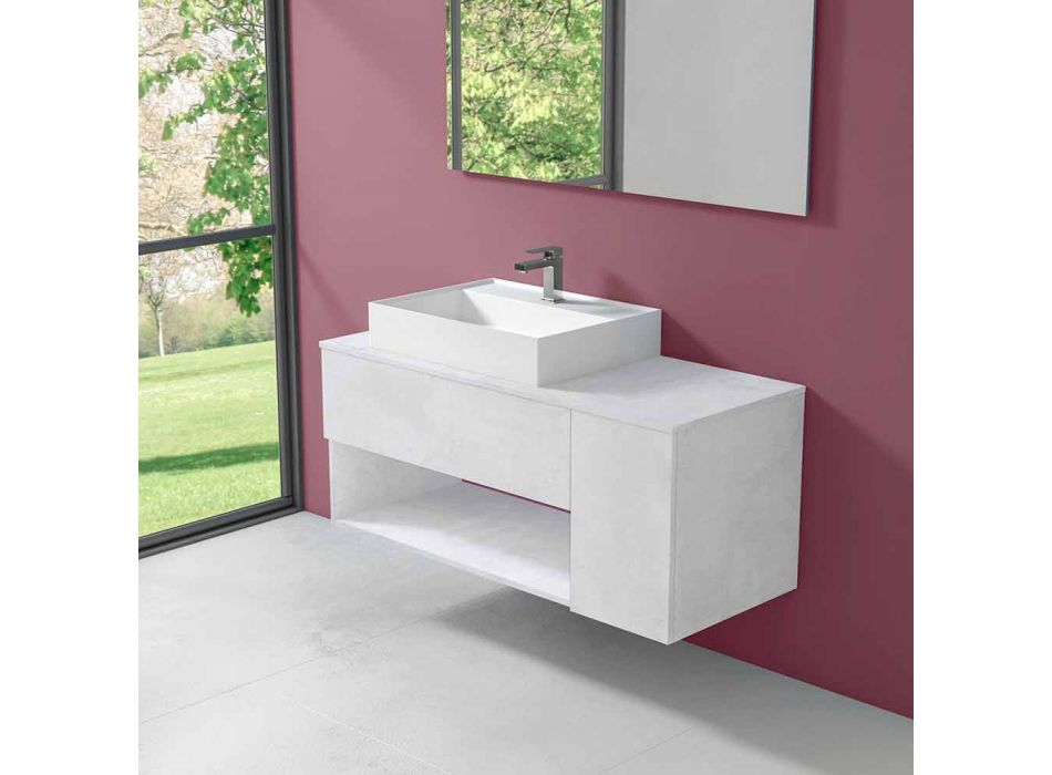 Hængende design badeværelsesskab med moderne håndvask til bordplade - Pistillo Viadurini
