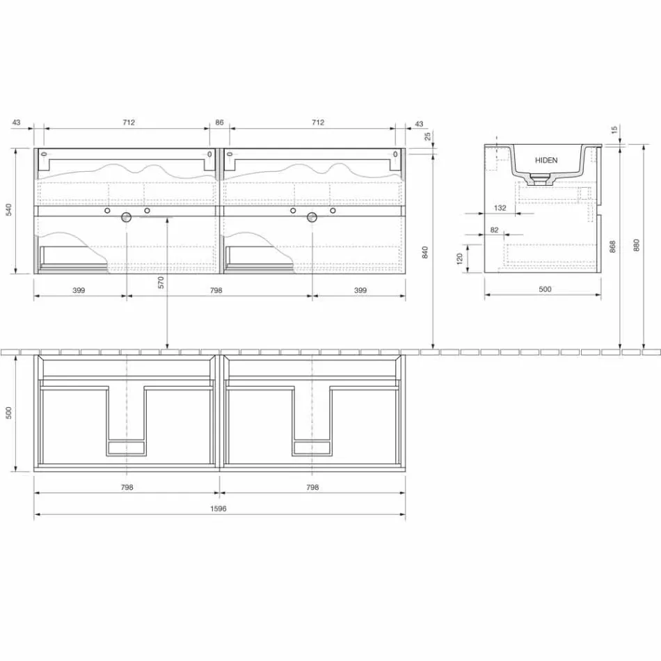 Dobbelt håndvask badeværelse, moderne design ophængt i 4 finish - dobbelt Viadurini