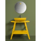 Gul teak badeværelsesskab med halvbuet top og praktisk hylde - Crina Viadurini